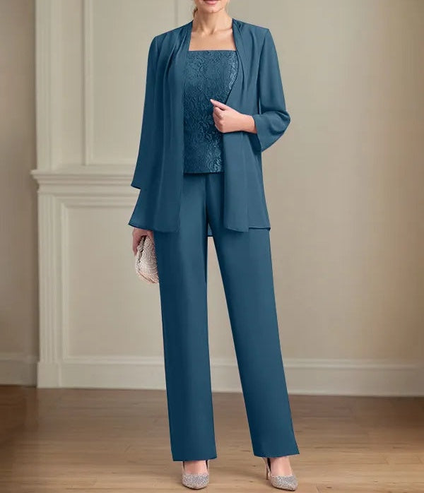 Chiffon Square Neck Sleeveless Floor Length Mother of the Bride Pantsuits