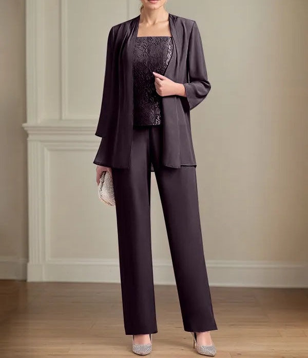 Chiffon Square Neck Sleeveless Floor Length Mother of the Bride Pantsuits
