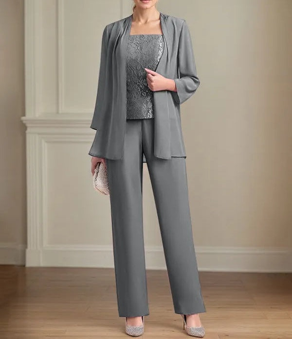 Chiffon Square Neck Sleeveless Floor Length Mother of the Bride Pantsuits
