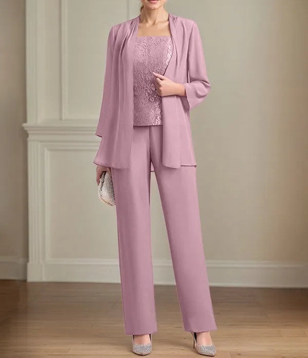 Chiffon Square Neck Sleeveless Floor Length Mother of the Bride Pantsuits