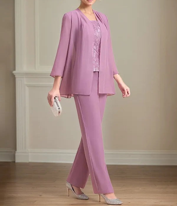 Chiffon Square Neck Sleeveless Floor Length Mother of the Bride Pantsuits