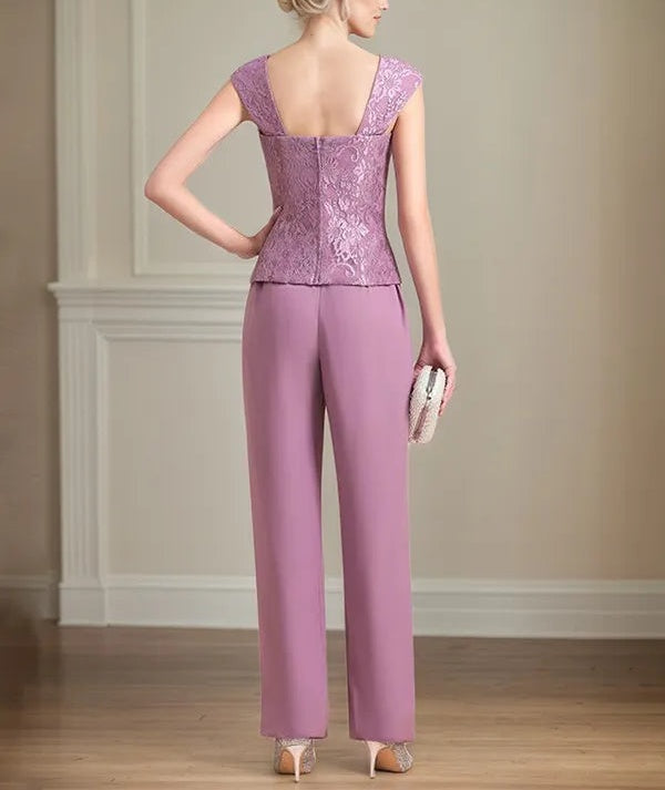 Chiffon Square Neck Sleeveless Floor Length Mother of the Bride Pantsuits