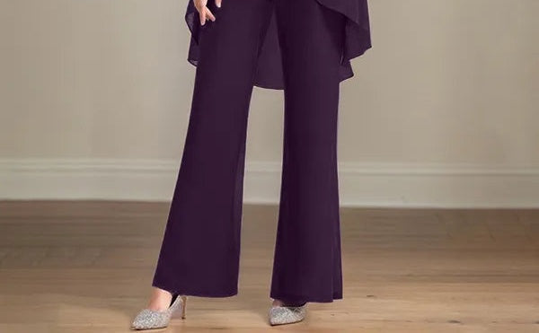 Chiffon Scoop Neck Long Sleeves Floor Length Mother Of The Bride Pantsuits