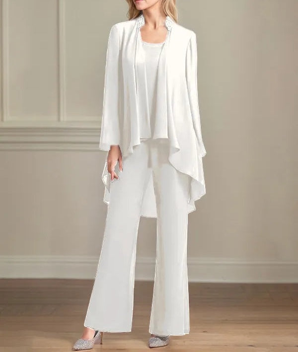 Chiffon Scoop Neck Long Sleeves Floor Length Mother Of The Bride Pantsuits