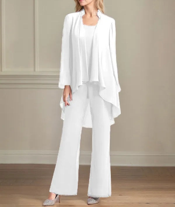Chiffon Scoop Neck Long Sleeves Floor Length Mother Of The Bride Pantsuits