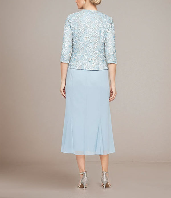 Sheath/Column Chiffon Square Neck Sleeveless Tea Length Mother of the Bride Dress