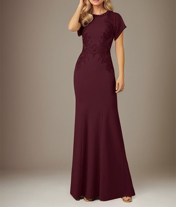 Cabernet Trumpet/Mermaid Stretch Crepe Scoop Neck Flutter Sleeve Floor Length Dress