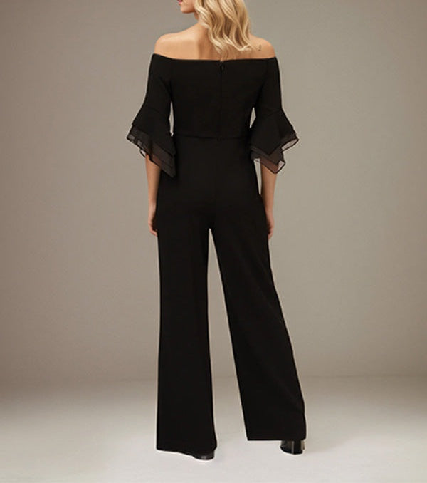 Black Chiffon Off the Shoulder 1/2 Sleeves Separates Jumpsuit/Pantsuit Mother of the Bride Dress