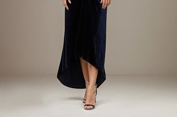 Dark Royal Blue Velvet Halter Neck Sleeveless Asymmetrical Length Dress