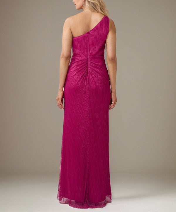 Fuchsia Chiffon One Shoulder Sleeveless Floor Length Pleated Dress
