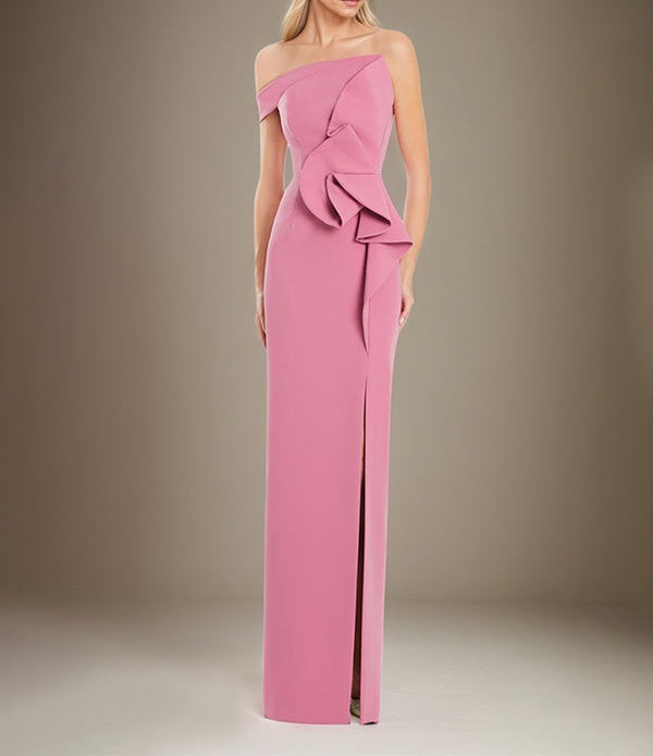 Black Sheath/Column Off The Shoulder Stretch Crepe Mother Of The Bride Dress With High Slit