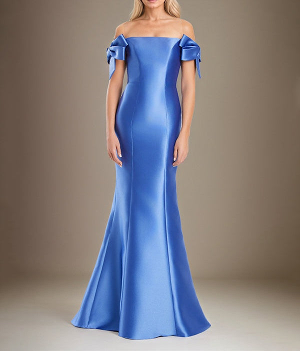 Trumpet/Mermaid Off The Shoulder Floor Length Satin Mother Of The Bride Dress With Bow Sleeves