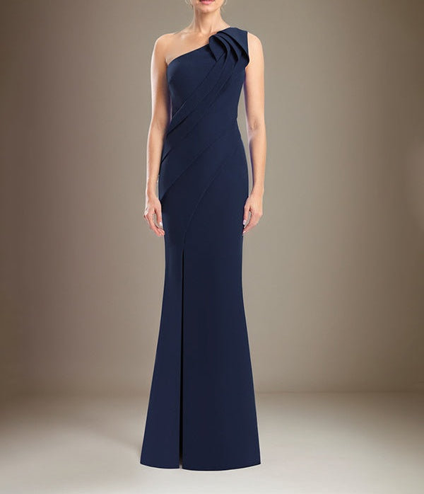 Sheath/Column One Shoulder Sleeveless Stretch Crepe Mother Of The Bride Dress With High Slit