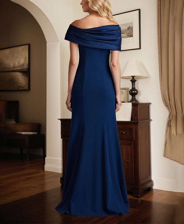 Royal Blue Sheath/Column Off The Shoulder Mother of the Bride Dress With High Slit
