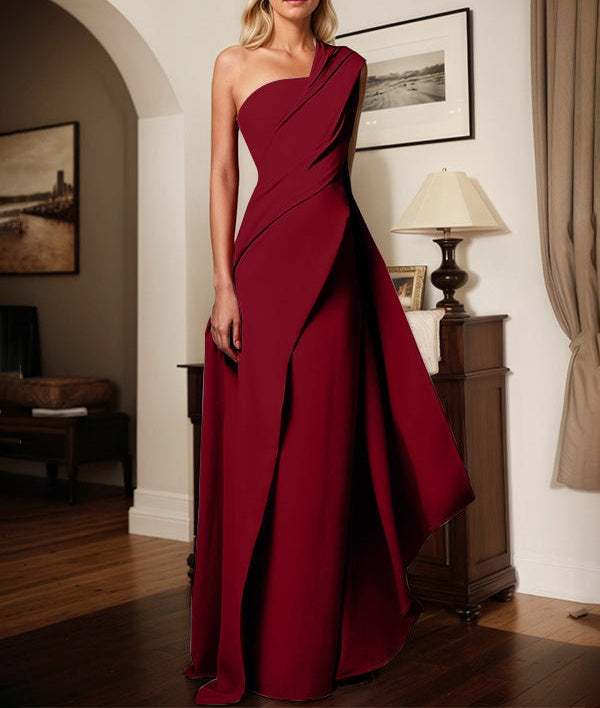 A-Line One-Shoulder Floor-Length Elastic Satin Mother Of The Bride Dress