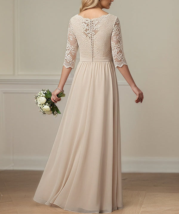 Dusty Blue A Line V-Neck Lace Chiffon Mother Of The Bride Dress With Appliques