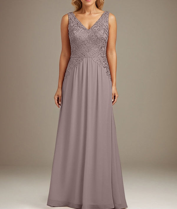 Burgundy A-line V Neck Floor-Length Lace Chiffon Mother of the Bride Dresses