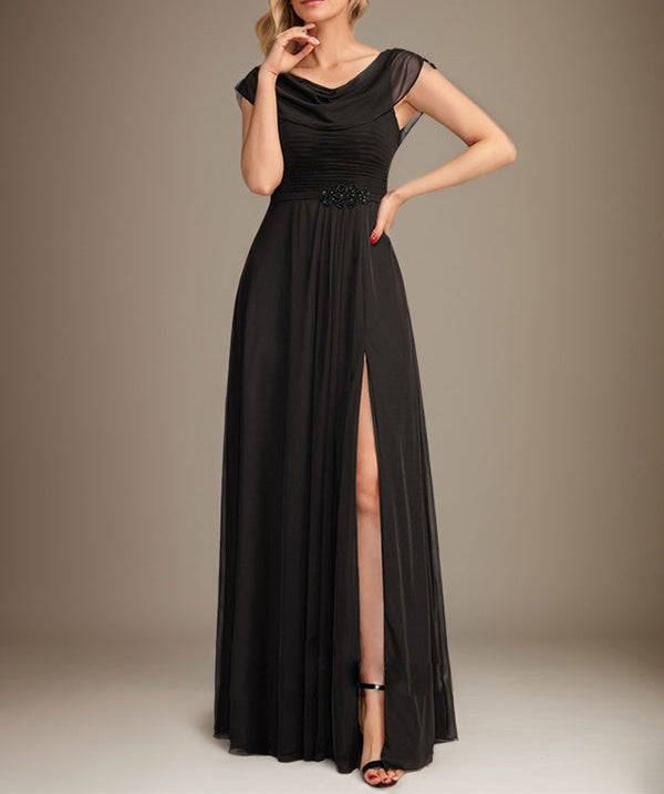 A-line Scoop Floor-Length Chiffon Mother of the Bride Dress With Pleated Beading