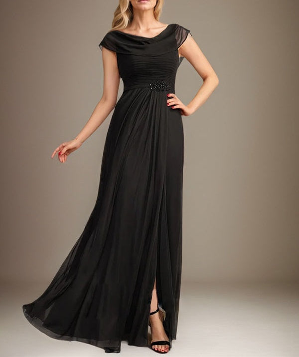 A-line Scoop Floor-Length Chiffon Mother of the Bride Dress With Pleated Beading
