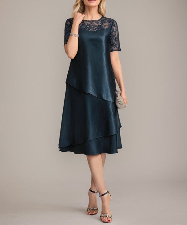 A-Line Scoop Knee-Length Mother of the Bride Dress With Applique & Sequins
