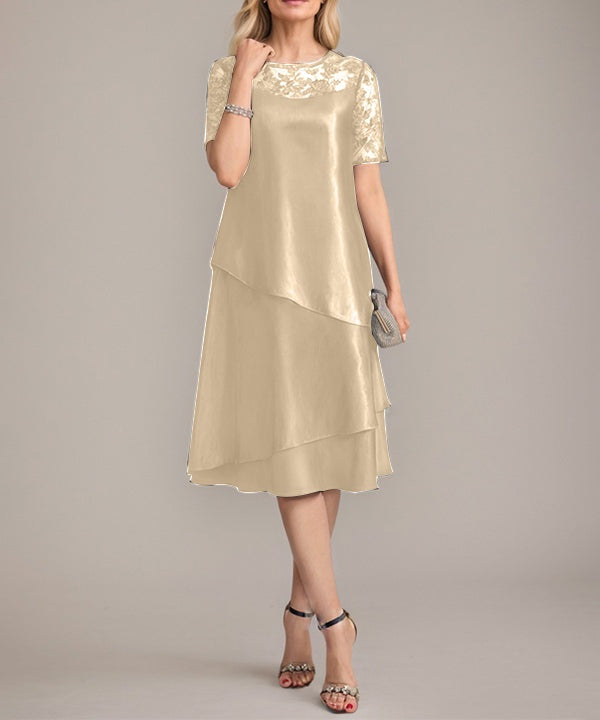 A-Line Scoop Knee-Length Mother of the Bride Dress With Applique & Sequins