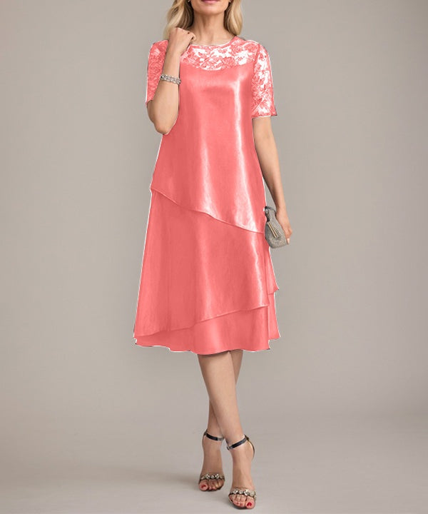 A-Line Scoop Knee-Length Mother of the Bride Dress With Applique & Sequins
