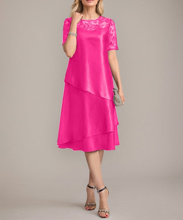 A-Line Scoop Knee-Length Mother of the Bride Dress With Applique & Sequins