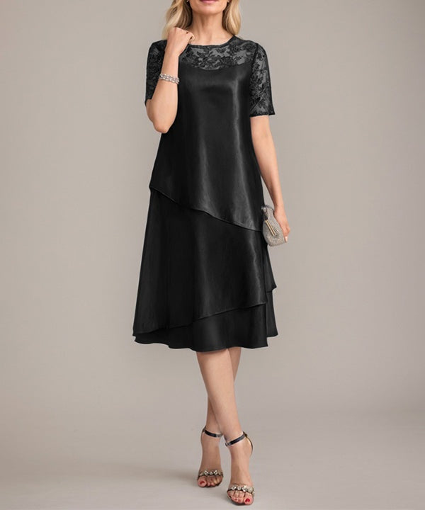 A-Line Scoop Knee-Length Mother of the Bride Dress With Applique & Sequins