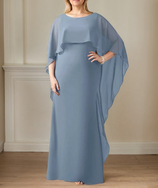 Sheath Scoop Floor-Length Chiffon Mother of the Bride Dress With Cascading Ruffles
