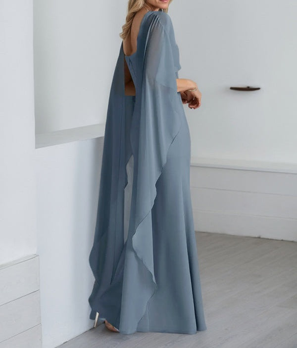 Sheath Scoop Floor-Length Chiffon Mother of the Bride Dress With Cascading Ruffles