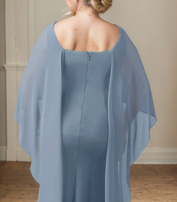 Sheath Scoop Floor-Length Chiffon Mother of the Bride Dress With Cascading Ruffles