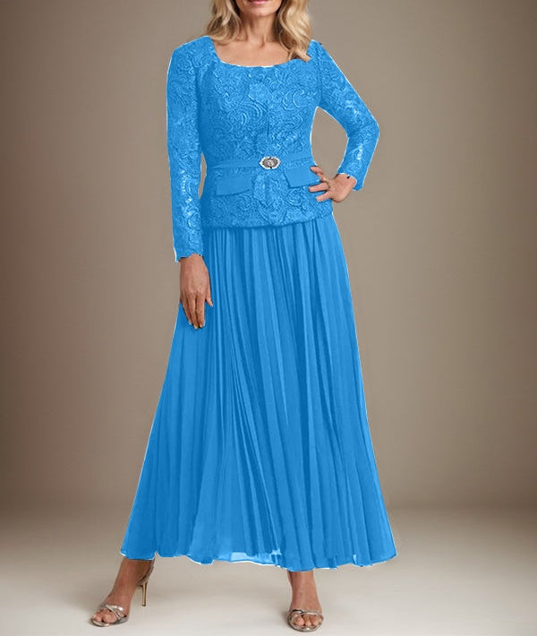 A-line Square Ankle-Length Chiffon Mother of the Bride Dress With Pleated