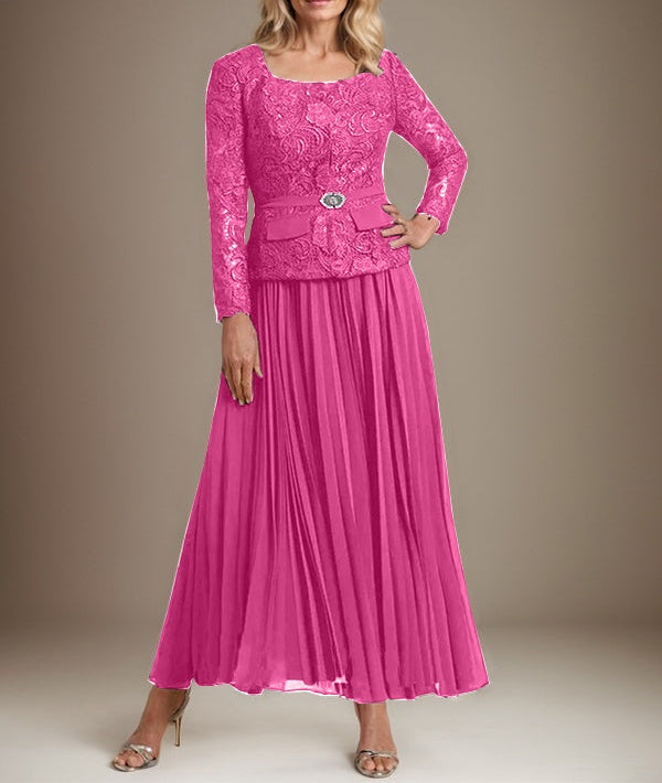A-line Square Ankle-Length Chiffon Mother of the Bride Dress With Pleated