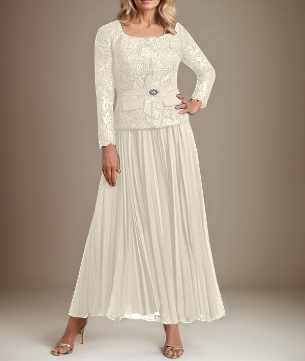 A-line Square Ankle-Length Chiffon Mother of the Bride Dress With Pleated