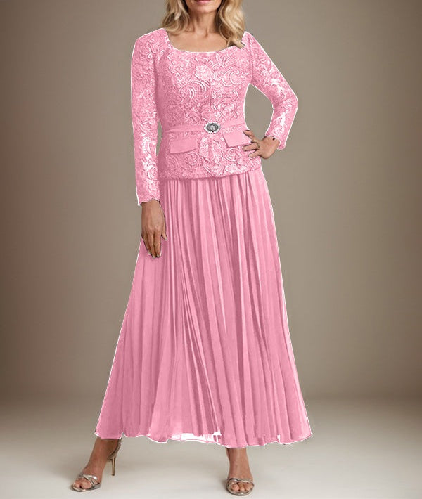 A-line Square Ankle-Length Chiffon Mother of the Bride Dress With Pleated