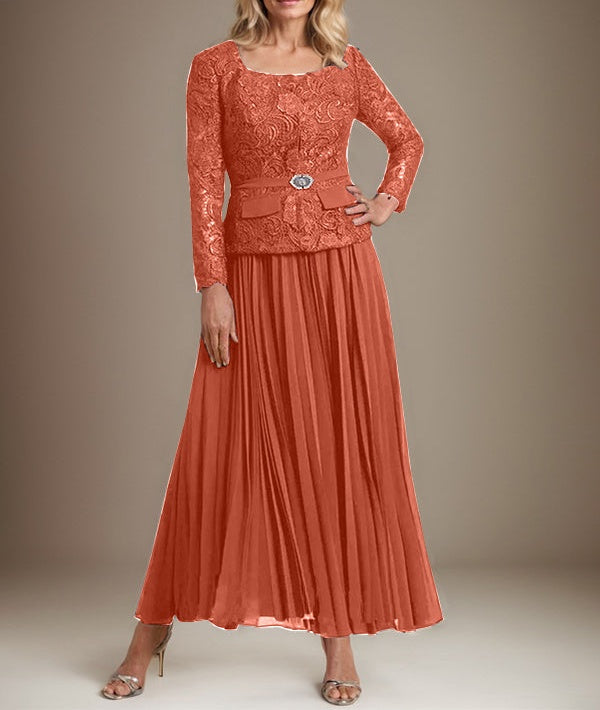 A-line Square Ankle-Length Chiffon Mother of the Bride Dress With Pleated