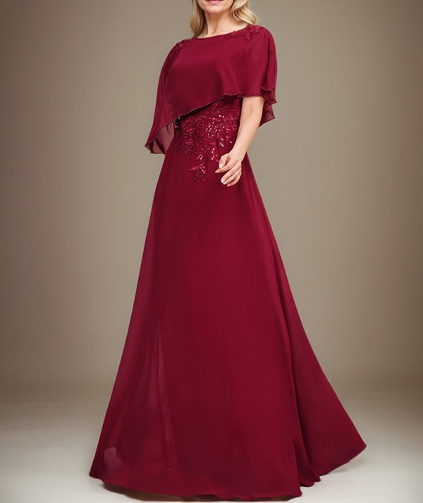 A-line Scoop Floor-Length Chiffon Lace Mother of the Bride Dress With Sequins Beading