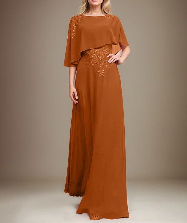 A-line Scoop Floor-Length Chiffon Lace Mother of the Bride Dress With Sequins Beading
