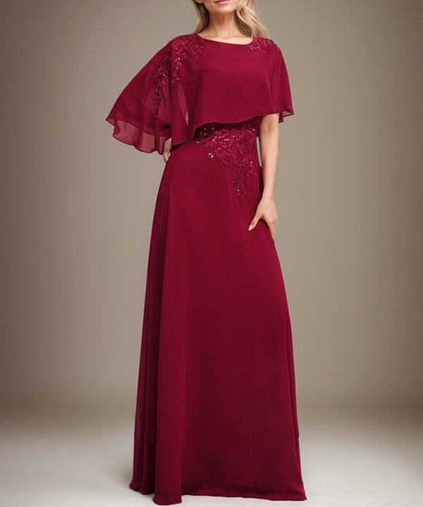 A-line Scoop Floor-Length Chiffon Lace Mother of the Bride Dress With Sequins Beading