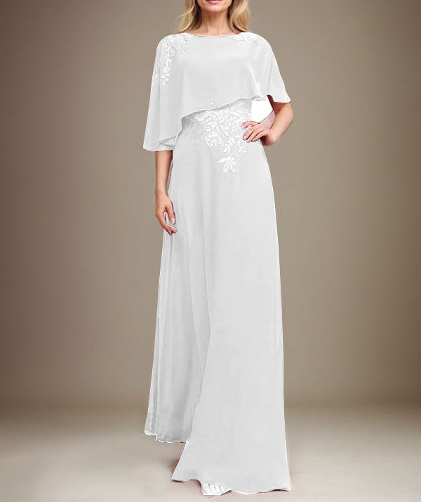A-line Scoop Floor-Length Chiffon Lace Mother of the Bride Dress With Sequins Beading