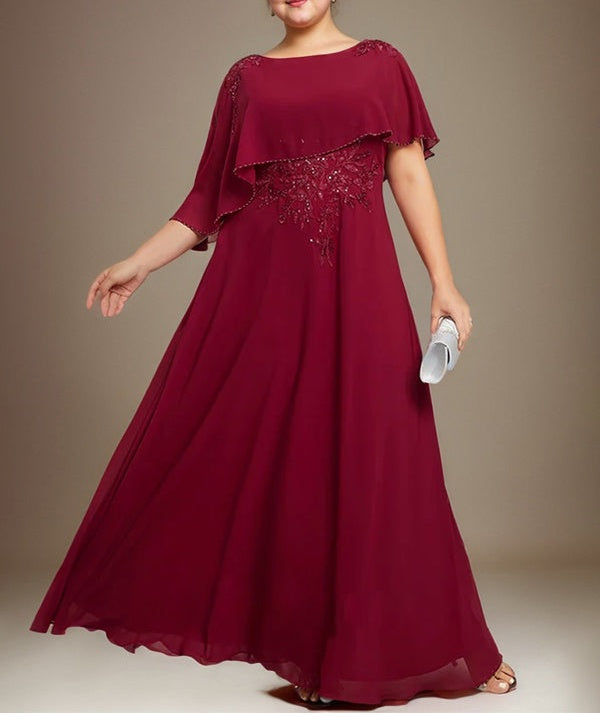 A-line Scoop Floor-Length Chiffon Lace Mother of the Bride Dress With Sequins Beading