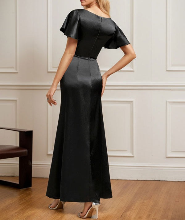 A-line Scoop Ankle-Length Stretch Satin Mother of the Bride Dress With Pleated Beading