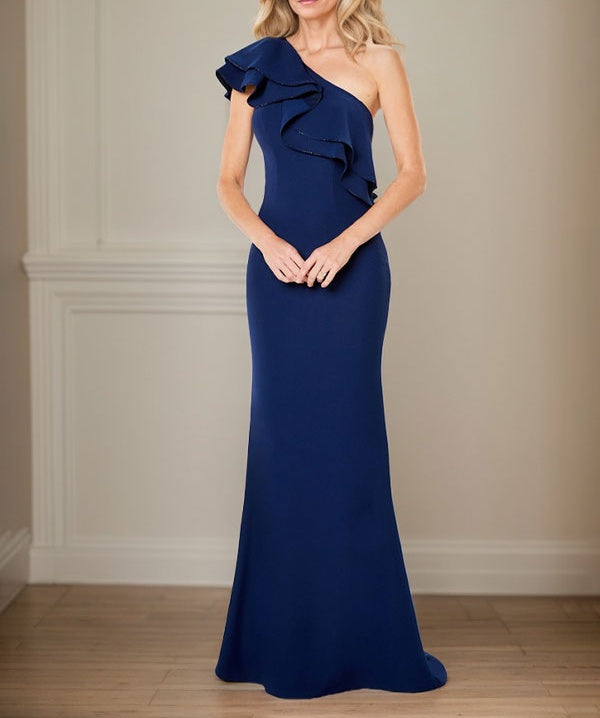 A-line One Shoulder Floor-Length Chiffon Mother of the Bride Dress With Ruffles