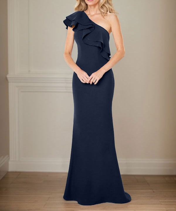A-line One Shoulder Floor-Length Chiffon Mother of the Bride Dress With Ruffles