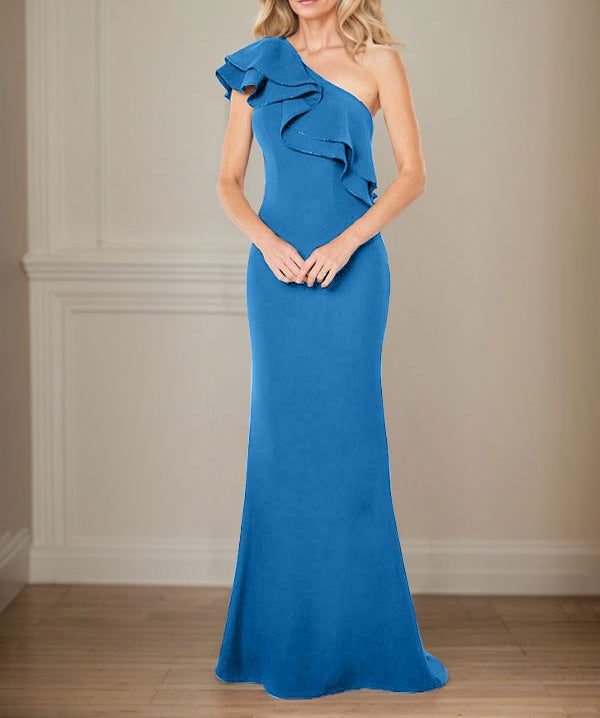 A-line One Shoulder Floor-Length Chiffon Mother of the Bride Dress With Ruffles