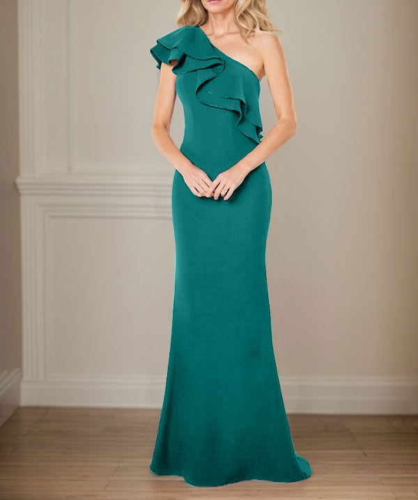 A-line One Shoulder Floor-Length Chiffon Mother of the Bride Dress With Ruffles