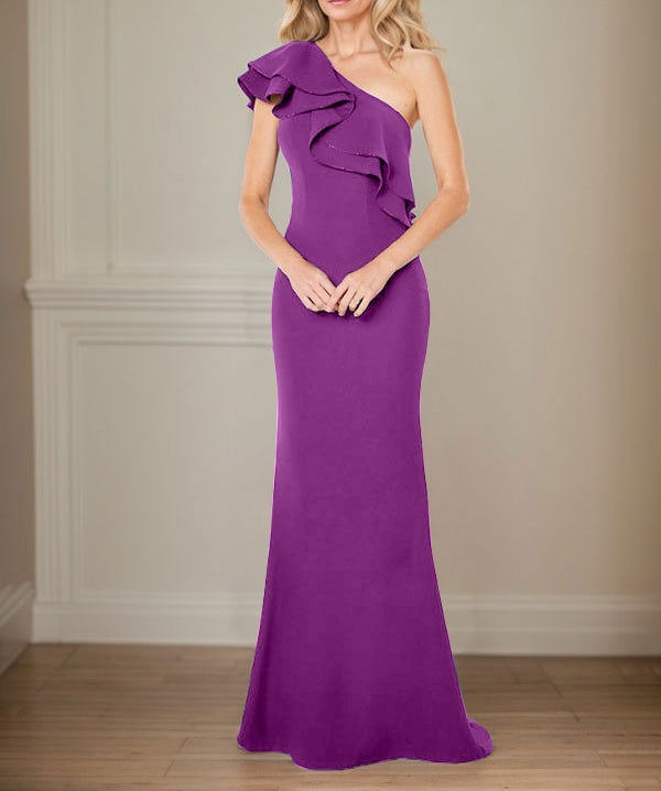 A-line One Shoulder Floor-Length Chiffon Mother of the Bride Dress With Ruffles