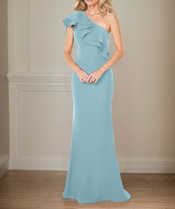 A-line One Shoulder Floor-Length Chiffon Mother of the Bride Dress With Ruffles
