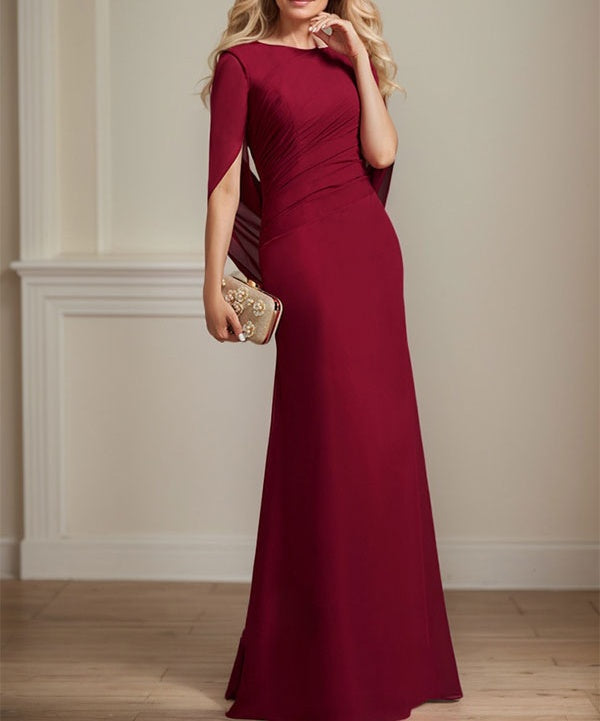 Trumpet/Mermaid Boat Neck Floor-Length Chiffon Mother of the Bride Dress With Pleated