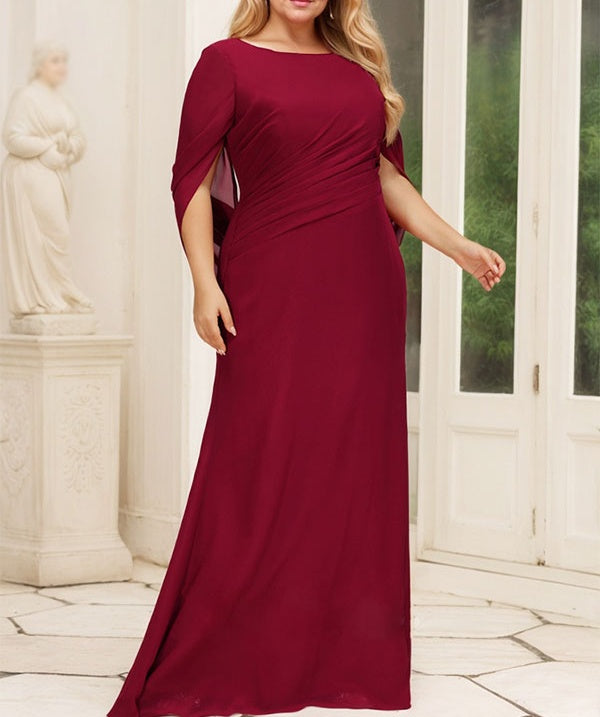 Trumpet/Mermaid Boat Neck Floor-Length Chiffon Mother of the Bride Dress With Pleated